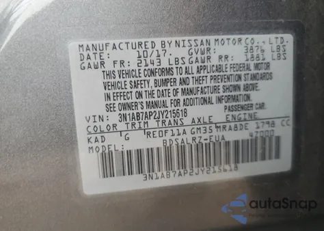 2018 Nissan Sentra S из США, поврежденный, VIN 3N1AB7AP2JY215618
